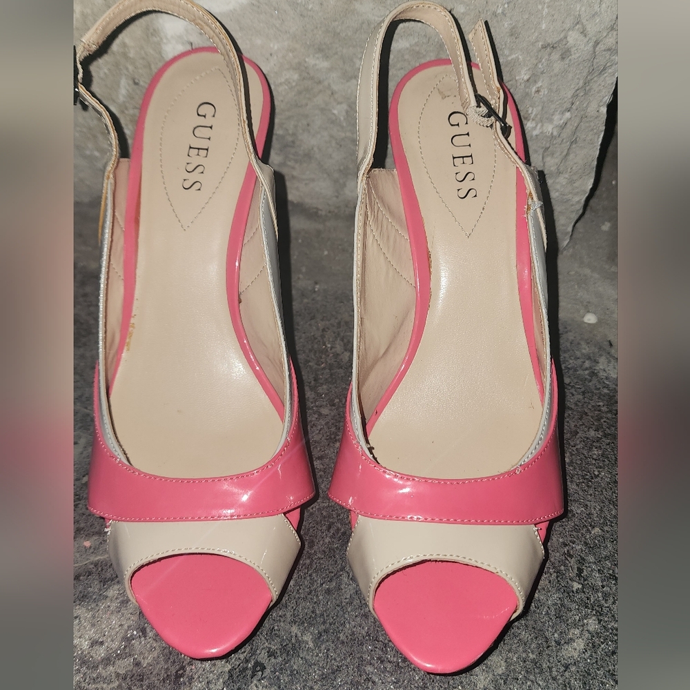 Guess Pink and Cream Heels with Modern Design